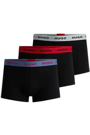 HUGO BOSS Dreier-Pack eng anliegende Boxershorts aus Stretch-Baumwolle mit kurzem Bein und Logos am Bund