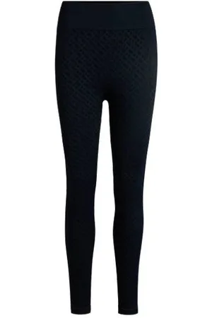 HUGO BOSS Sportive gestrickte Leggings aus elastischem Ripp-Jersey mit Monogramm-Muster