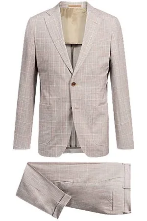 HUGO BOSS Slim-Fit Anzug aus kariertem Material-Mix aus Schurwolle, Seide und Leinen