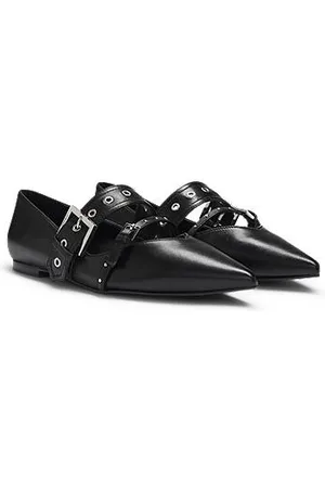 HUGO BOSS Nappa-leather ballerina pumps with buckled straps
