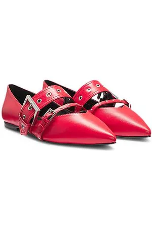 HUGO BOSS Nappa-leather ballerina pumps with buckled straps