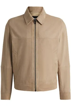 HUGO BOSS Regular-Fit Jacke aus softem Veloursleder mit Reißverschluss