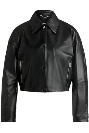 HUGO BOSS Lederjacke mit verdeckten Druckknöpfen