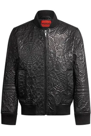 HUGO BOSS Lederjacke mit Spinnennetz- und Bandana-Muster