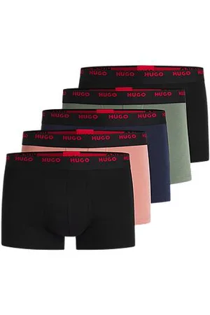 HUGO BOSS Fünfer-Pack eng anliegende Boxershorts aus Stretch-Baumwolle mit kurzem Bein und Logos am Bund