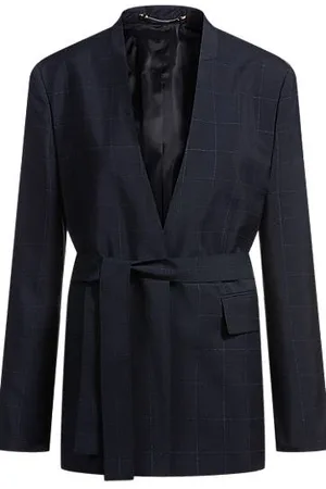 HUGO BOSS Kragenloser Blazer aus italienischer Wolle und Tussahseide