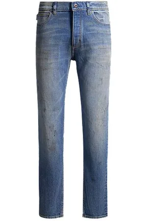 HUGO BOSS Tapered-Fit Jeans aus blauem Denim mit Mud-Waschung