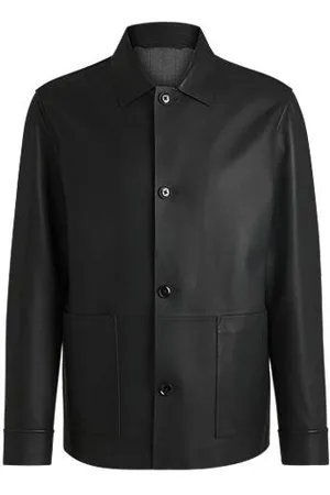 HUGO BOSS Regular-Fit Jacke aus Nappaleder mit Knopfleiste