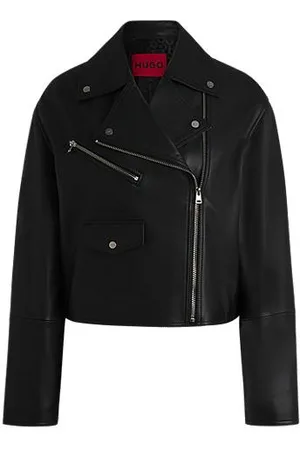 HUGO BOSS Bikerjacke aus Leder mit Reißverschluss an den Ärmeln