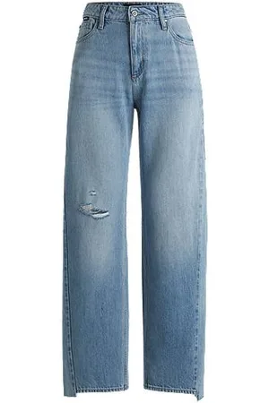 HUGO BOSS Jeans aus blauem Denim mit weitem Beinverlauf und asymmetrischem Saum