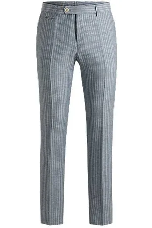 HUGO BOSS Slim-Fit Hose aus Schurwoll-Mix mit Leinen-Anteil und Streifen