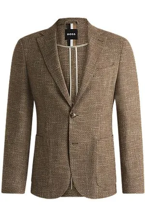 HUGO BOSS Regular-Fit Sakko aus fein gemustertem Tweed aus Baumwolle und Stretch