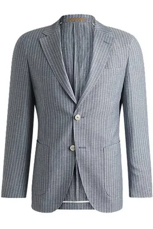 HUGO BOSS Slim-Fit Sakko aus gestreiftem Schurwoll-Mix mit Leinen-Anteil