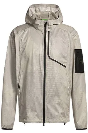 HUGO BOSS Active Kapuzenjacke aus laminiertem Mesh mit Allover-Print