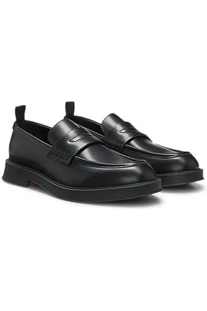 HUGO BOSS Loafer aus gebürstetem Leder mit gepolstertem Riemen