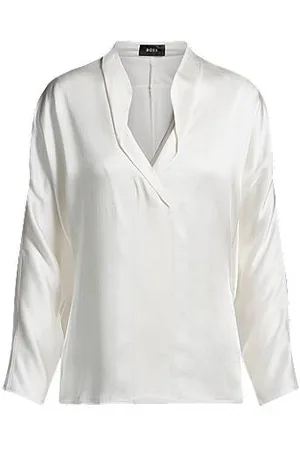 HUGO BOSS Regular-Fit Bluse mit drapiertem Ausschnitt
