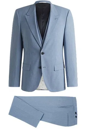 HUGO BOSS Dreiteiliger Slim-Fit Anzug in Leinen-Optik