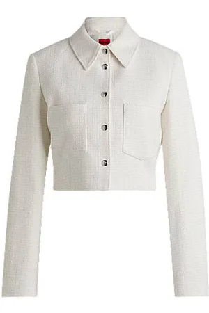 HUGO BOSS Regular-Fit Cropped-Jacke aus Baumwoll-Mix mit Bouclé-Struktur