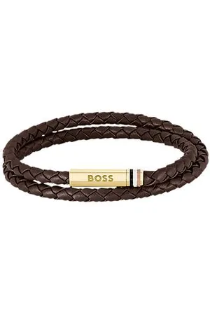HUGO BOSS Braunes Armband aus geflochtenem Leder mit Logo-Schließe