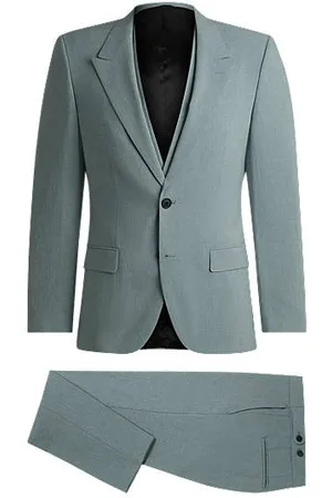 HUGO BOSS Dreiteiliger Slim-Fit Anzug in Leinen-Optik