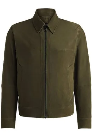 HUGO BOSS Regular-Fit Jacke aus softem Veloursleder mit Reißverschluss