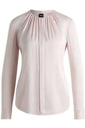 HUGO BOSS Kragenlose Regular-Fit Bluse aus Stretch-Seide