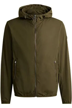 HUGO BOSS Jacke aus Gewebe in Knitter-Optik mit wasserabweisendem Finish und verstellbarer Kapuze