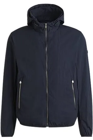 HUGO BOSS Jacke aus Gewebe in Knitter-Optik mit wasserabweisendem Finish und verstellbarer Kapuze