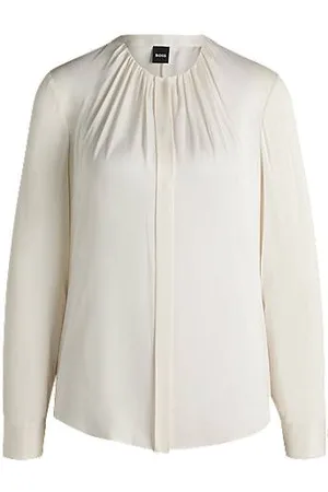 HUGO BOSS Kragenlose Regular-Fit Bluse aus Stretch-Seide