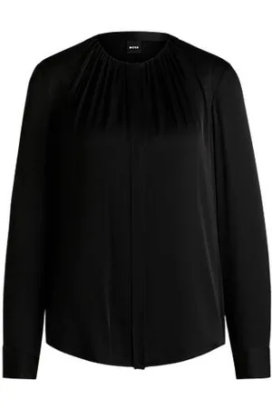HUGO BOSS Kragenlose Regular-Fit Bluse aus Stretch-Seide