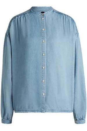 HUGO BOSS Relaxed-Fit Bluse in Denim-Optik