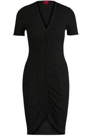 HUGO BOSS Schlauchkleid mit V-Ausschnitt und geraffter Vorderseite