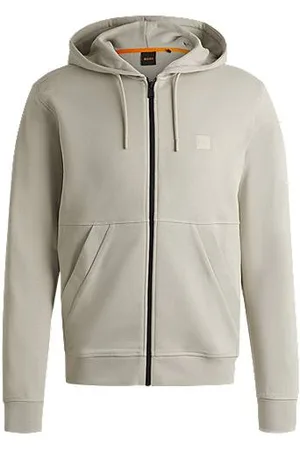 HUGO BOSS Hoodie aus Baumwoll-Terry mit tonalem Logo-Aufnäher und Reißverschluss