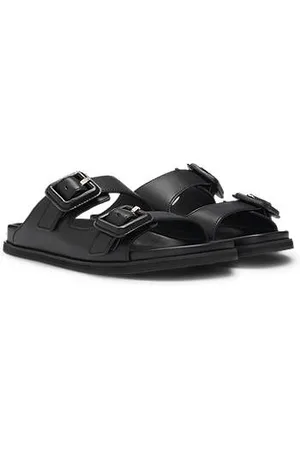HUGO BOSS Slides aus Leder mit zwei Schnallenriemen