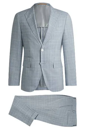 HUGO BOSS Slim-Fit Anzug aus kariertem Schurwoll-Mix mit Seide und Leinen