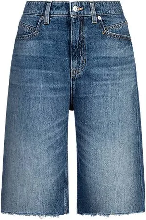 HUGO BOSS Knielange Denim-Shorts mit unversäubertem Saum