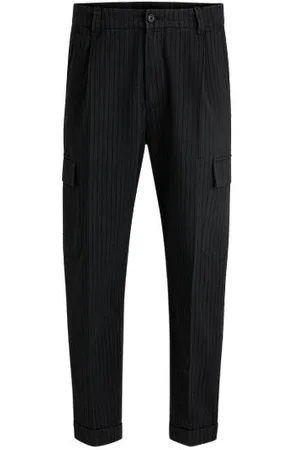 HUGO BOSS Tapered-Fit Hose mit Streifen aus gebürsteter Baumwolle