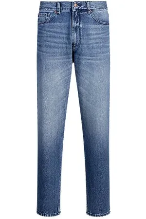 HUGO BOSS Relaxed Tapered-Fit Jeans aus blauem Denim mit Vintage-Waschung