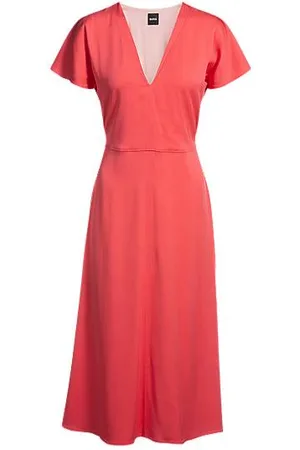 HUGO BOSS Kleid aus Stretch-Gewebe mit V-Ausschnitt