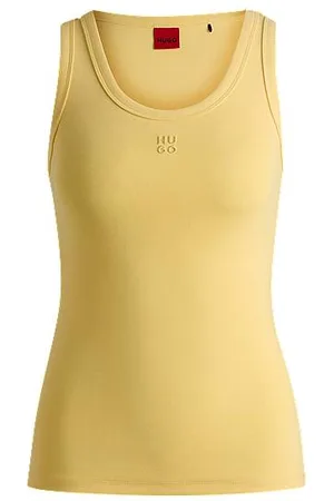 HUGO BOSS Geripptes Tanktop aus Baumwoll-Mix mit gesticktem Stack-Logo