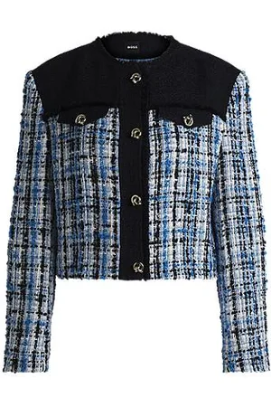 HUGO BOSS Tweed-Jacke mit kontrastfarbenen Einsätzen und Knotenknöpfen