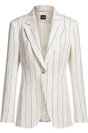 HUGO BOSS Slim-Fit Blazer aus gestreiftem Leinen-Mix mit Bouclé-Struktur