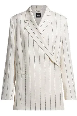 HUGO BOSS Relaxed-Fit Blazer aus gestreiftem Leinen-Mix mit Bouclé-Struktur
