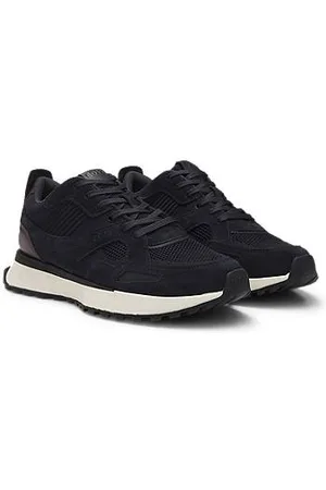 HUGO BOSS Sneakers mit Strick-Details und polierten Lederbesätzen