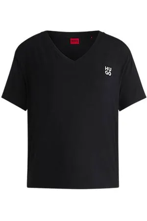 HUGO BOSS Pyjama-Shirt mit V-Ausschnitt und Stack-Logo