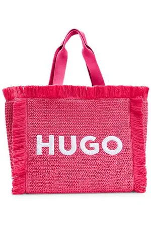 HUGO BOSS Tote Bag in Bast-Optik mit Logo-Stickerei und Fransen
