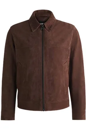HUGO BOSS Regular-Fit Jacke aus softem Veloursleder mit Reißverschluss