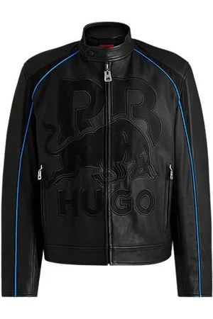 HUGO BOSS X RB Slim-Fit Lederjacke mit Mesh-Logo