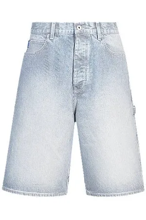 HUGO BOSS Shorts aus blauem Denim mit Streifen-Muster und weitem Beinverlauf
