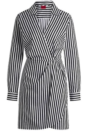 HUGO BOSS Gestreiftes Minikleid aus Baumwolle mit gewickelter Vorderseite